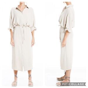 NWT Max Studio Career Button Front Midi Shirt Dress Papyrus L